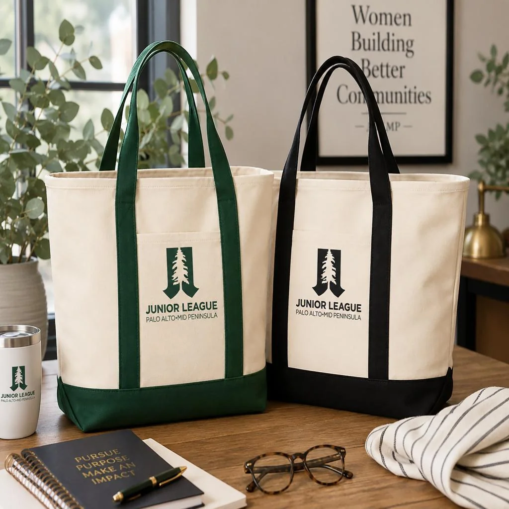 Two canvas totes with different trim colors